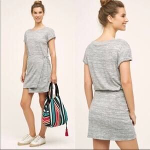 ANTHROPOLOGIE - Maeve Riley Heathered Gray Shirt Wrap Mini Dress